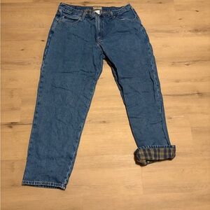 L.L. Bean Relaxed Fit Blue Jeans with Plaid Cuff